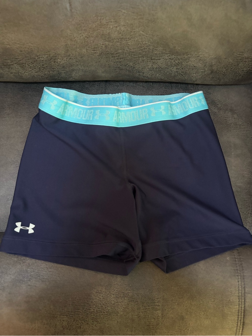 Women's Under Amour 5 inch Shine Waistband Shorts (Navy w/ Bright Blue)